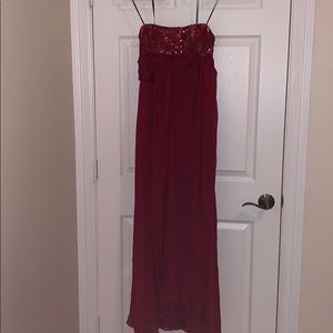 Red strapless prom dress with sequins